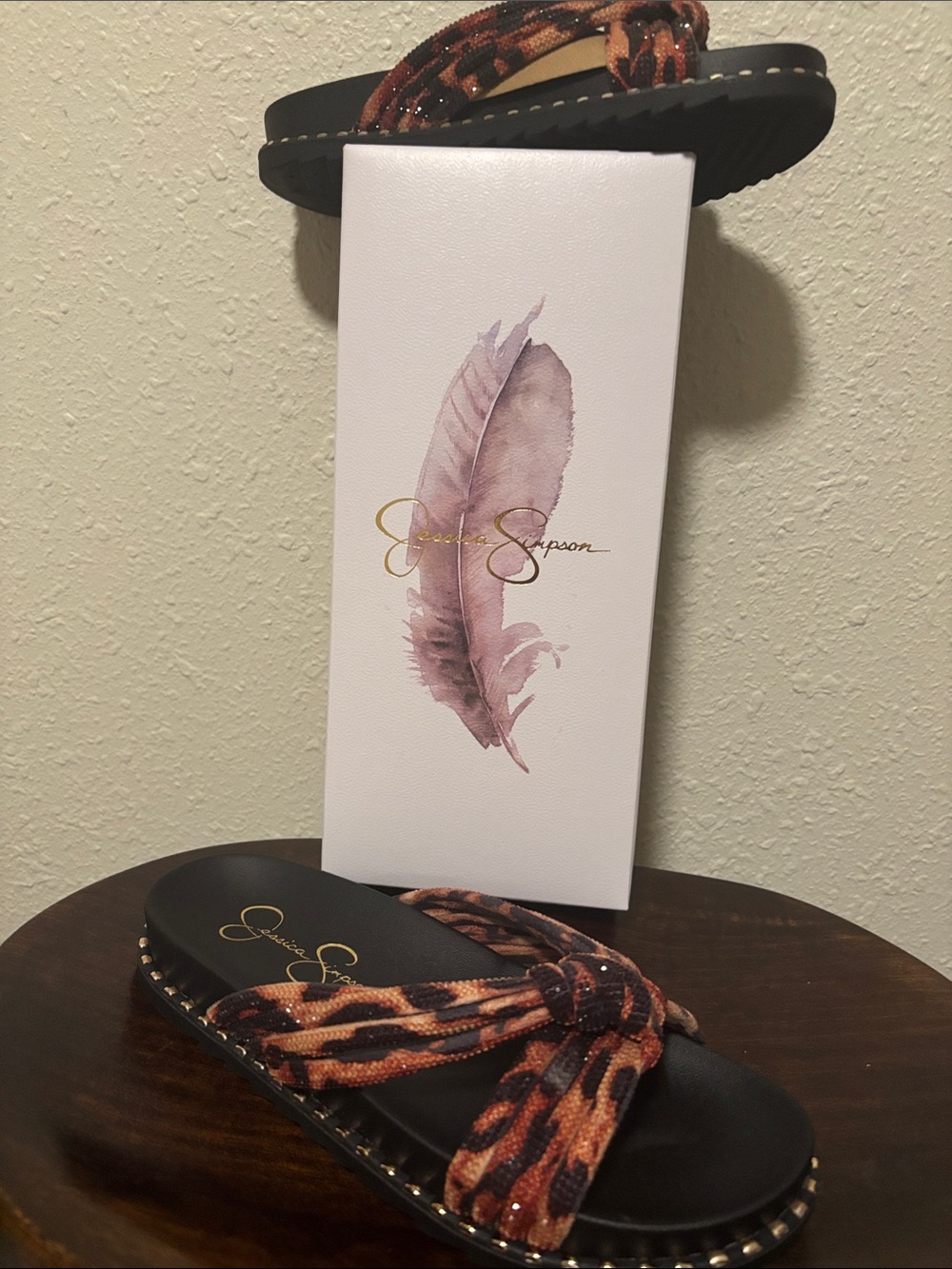 Jessica Simpson Leopard Knot Slide Sandal - Black, Orange